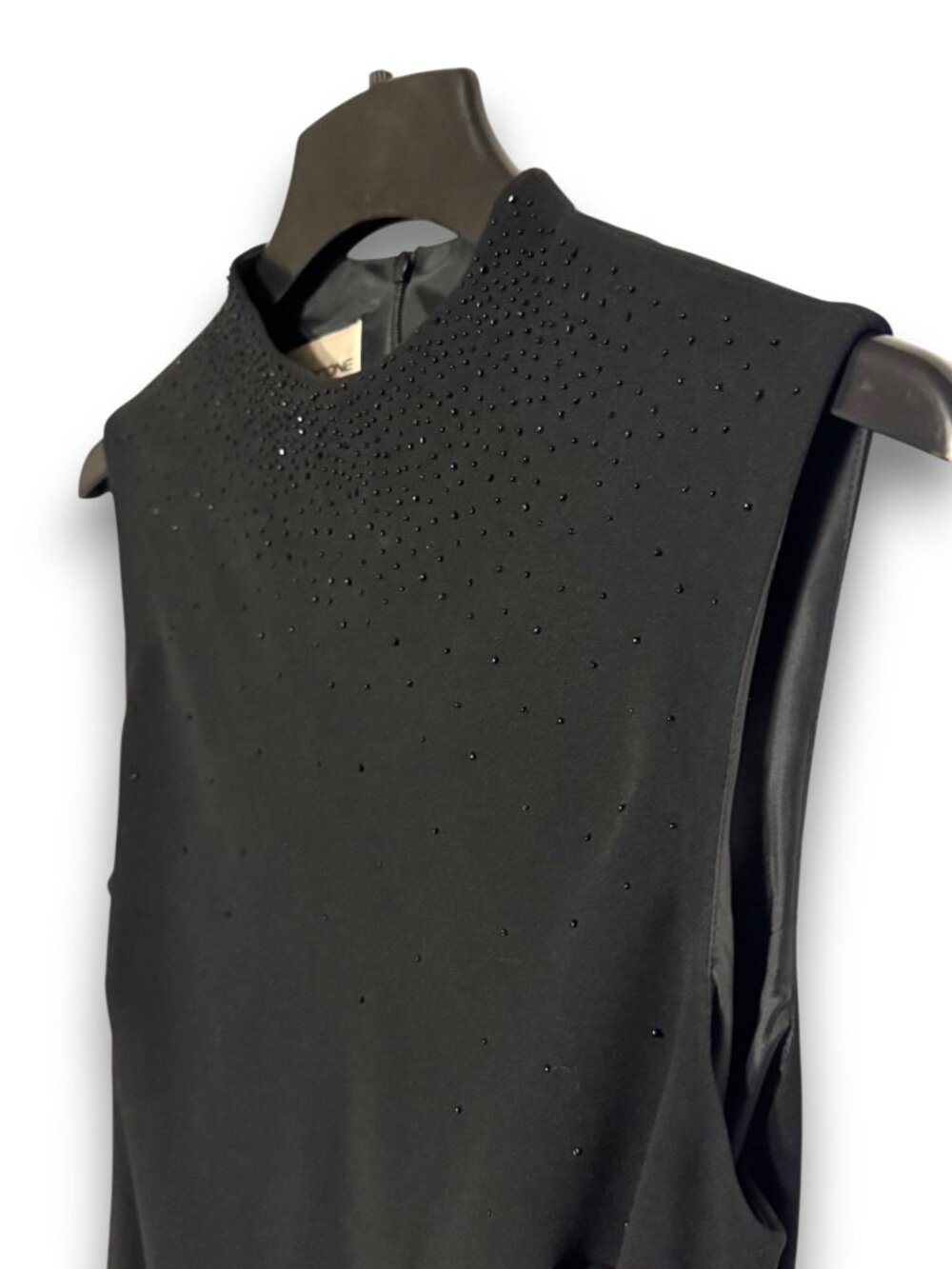 Evan Picone Women Black Beaded Mock Neck Sleeveless Sheath Dress Size 12 - Picture 3 of 11
